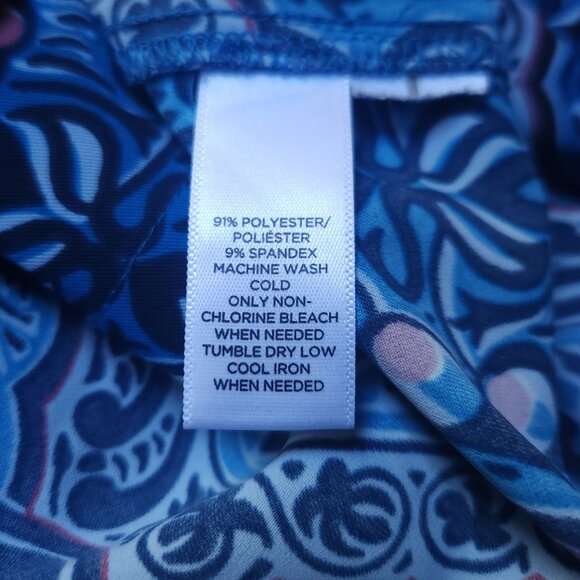 Ann Taylor LOFT Blue Pink Baroque Geometric Print Tie Waist Shift Dress X Small - Picture 7 of 8